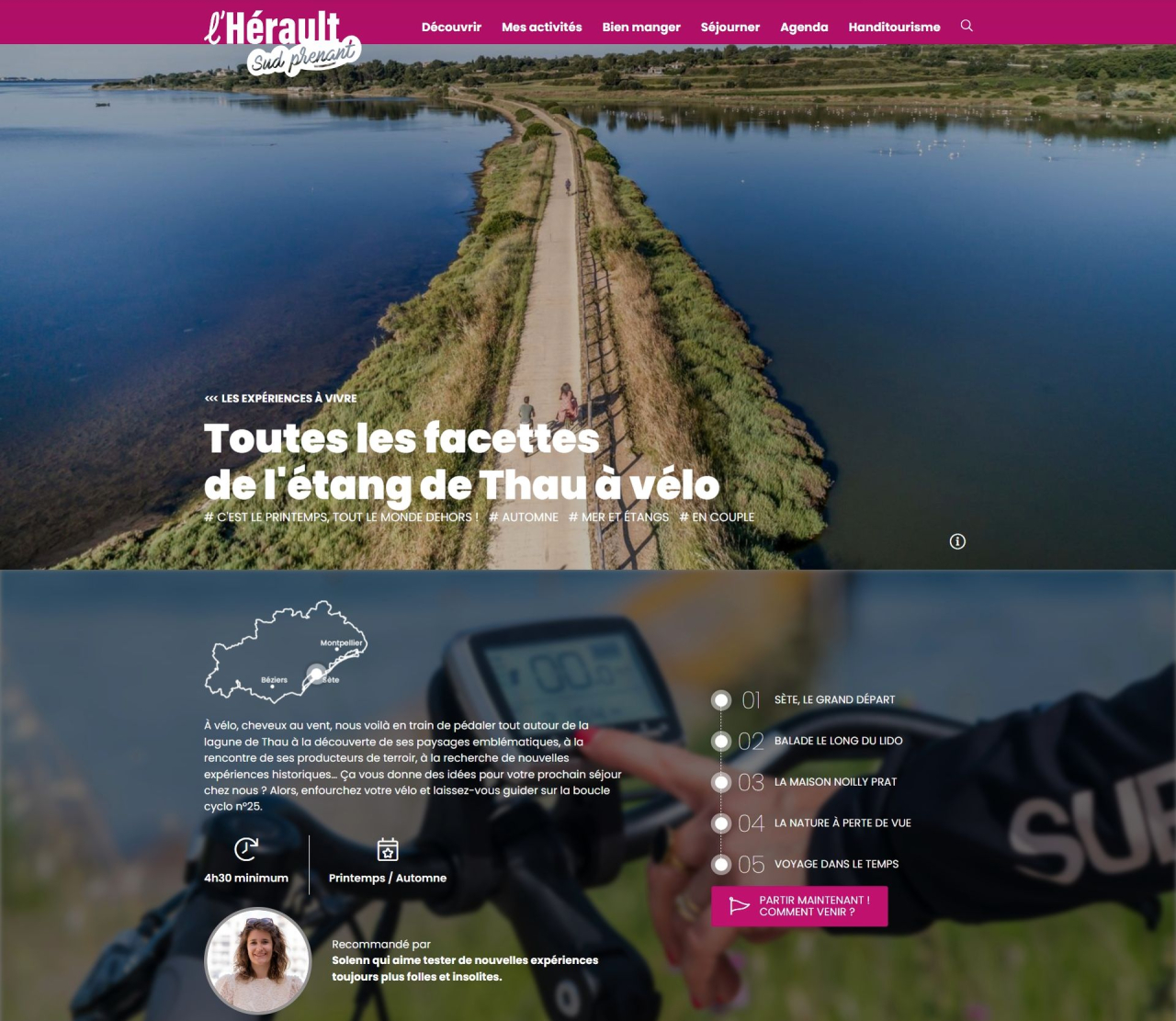 Capture d'écran d'une page éditoriale de type Expérience sur le site d'Hérault Tourisme