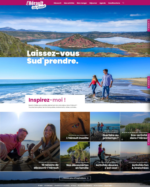 Capture d'écran de la page d'accueil du site web d'Hérault Tourisme